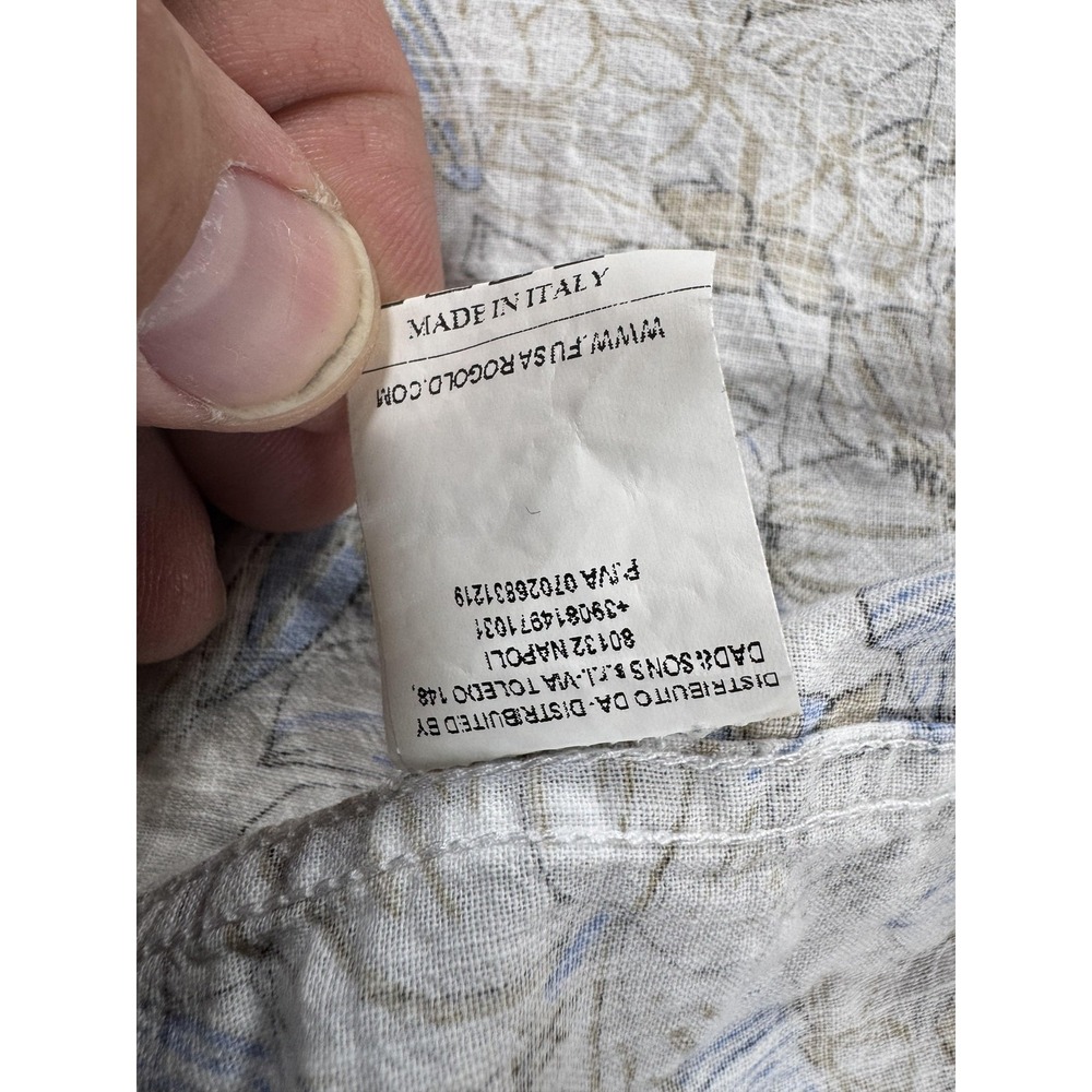 Luigi Fusaro Shirt Mens Large Blue Tan Floral Long Sleeve Linen Cotton Button Up - Picture 8 of 9